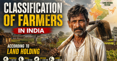 Farmers Classification in India based on land holding showing Landless, Marginal, Small, Semi-Medium, Medium and Large Farmers