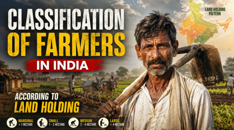 Farmers Classification in India based on land holding showing Landless, Marginal, Small, Semi-Medium, Medium and Large Farmers