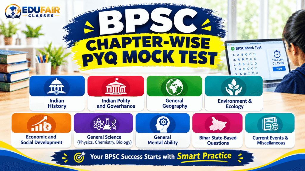 Features of BPSC Chapter Wise PYQ Mock Test including free practice, question shuffle, bookmarking, revision and mistake analysis